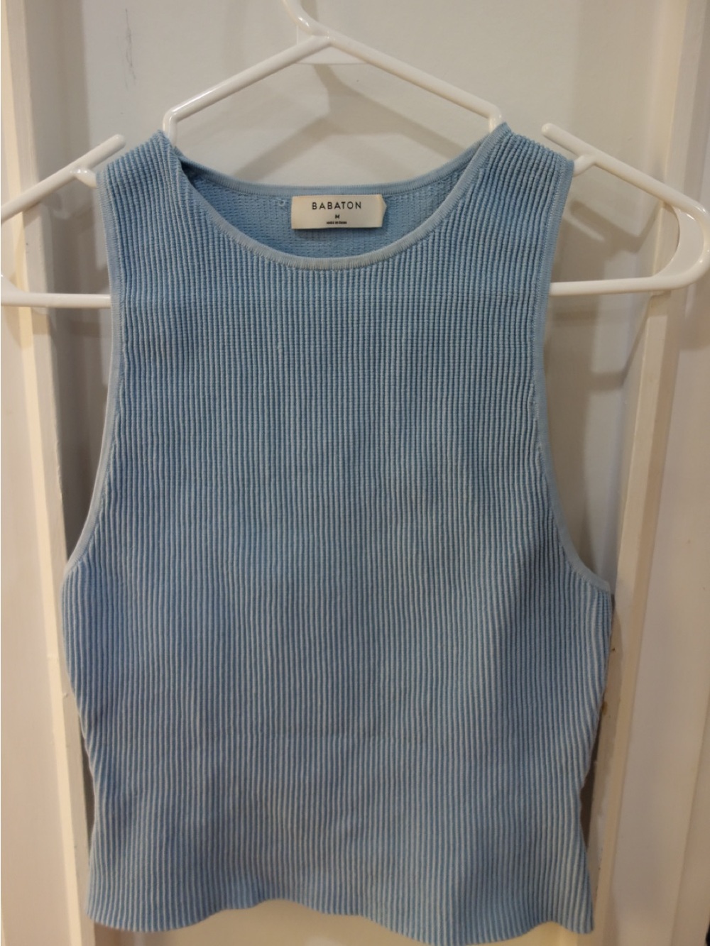 Babaton Sky-Blue Ribbed High-Neck Tank